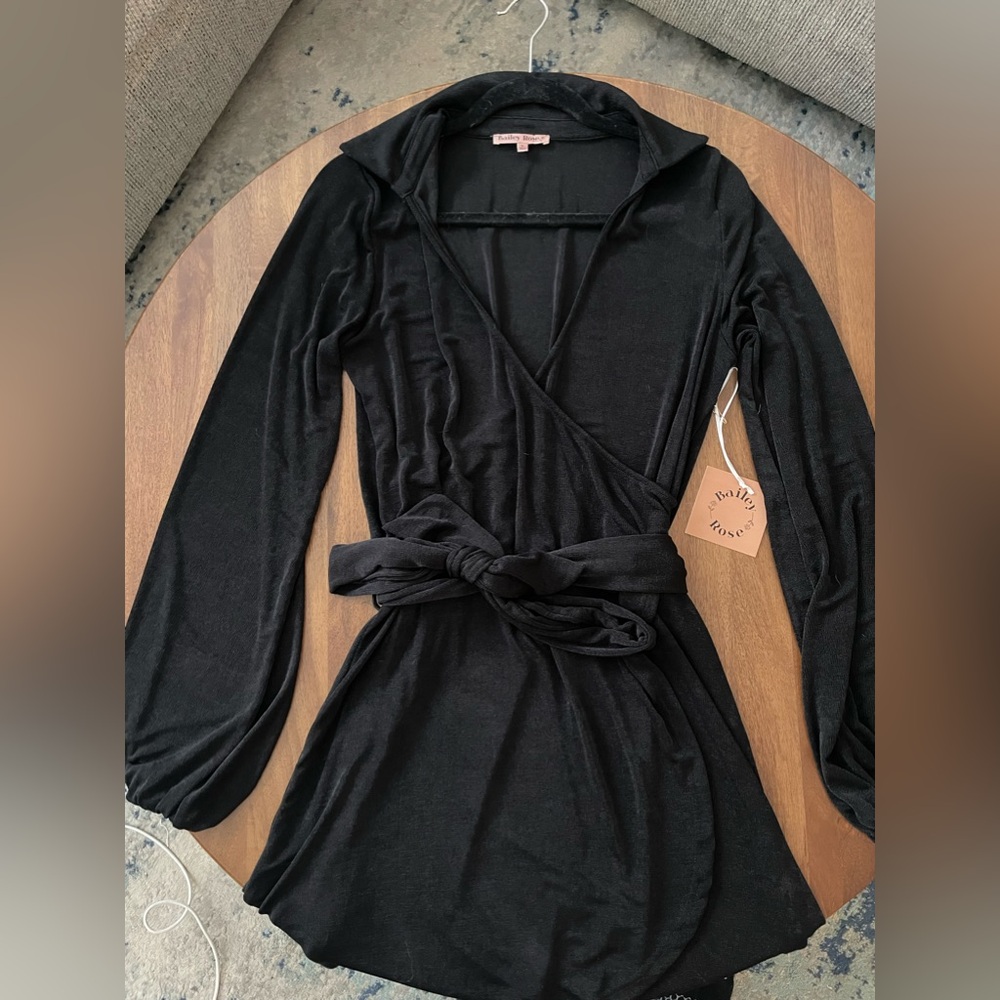 BAILEY ROSE BLACK LONG SLEEVE “ROBE” MINI DRESS